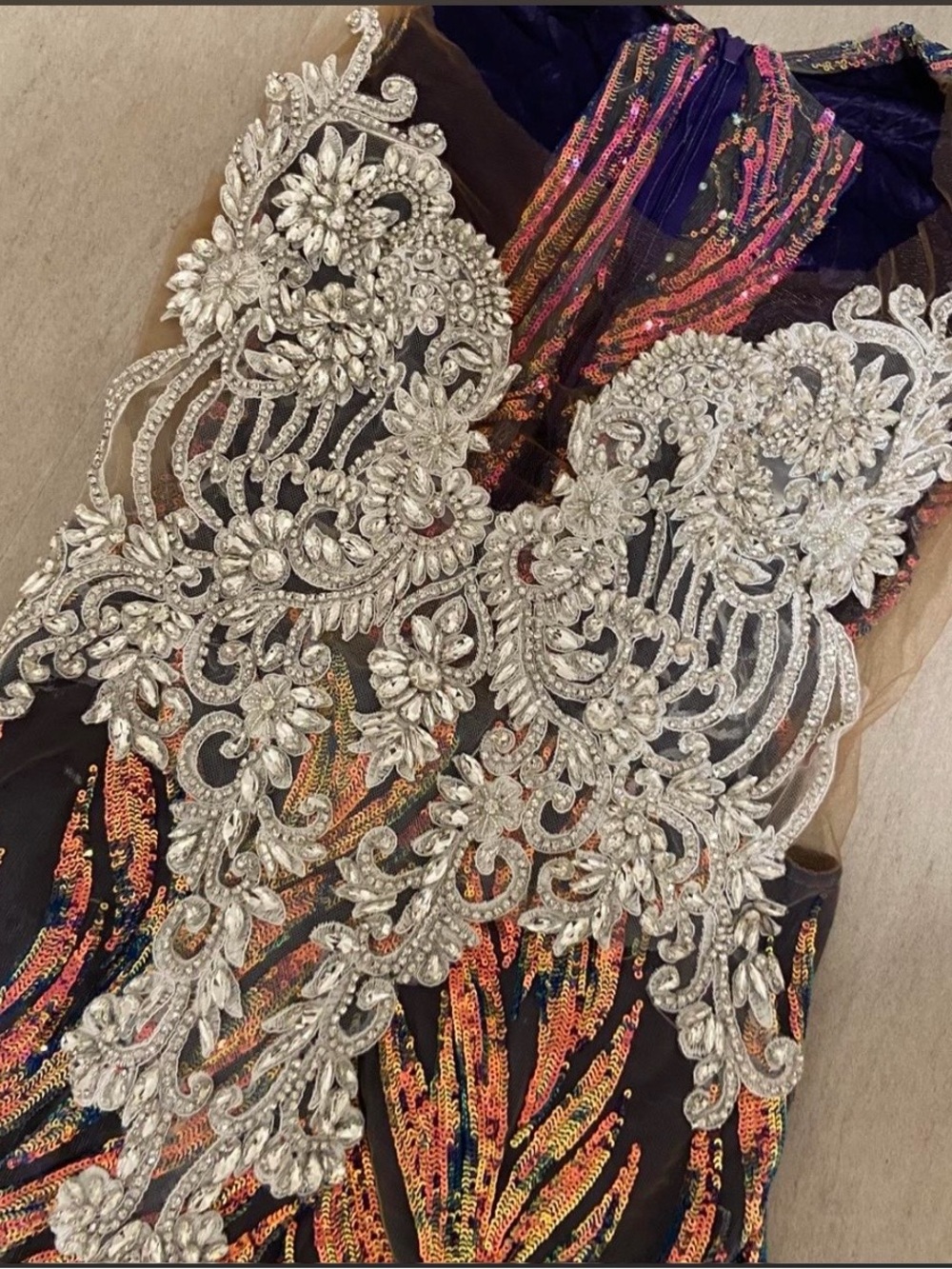 Multicolor Sequin Prom Dress with Silver Crystal Appliqué